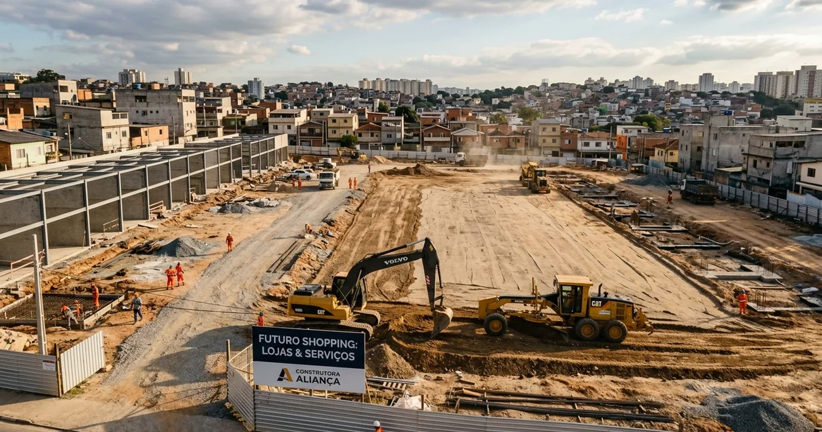 Terraplanagem de Ã¡rea comercial com compactaÃ§Ã£o de sub-leito para estacionamento e loja